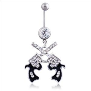 Black Pistol Dangly Belly Button Ring